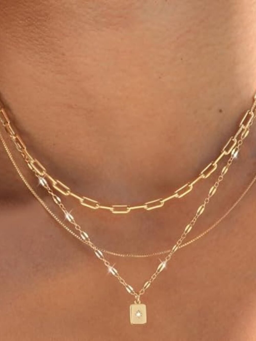 Layered Gold Necklaces for‎ Women Trendy, 3 Pcs 14K Gold Plated Choker Paperclip